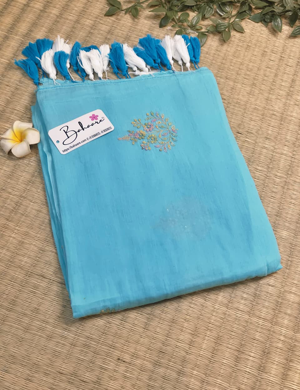 Shimmering Starlight | Light Sky Blue Mul Mul Cotton Saree with Sequin Zari Embroidery Work