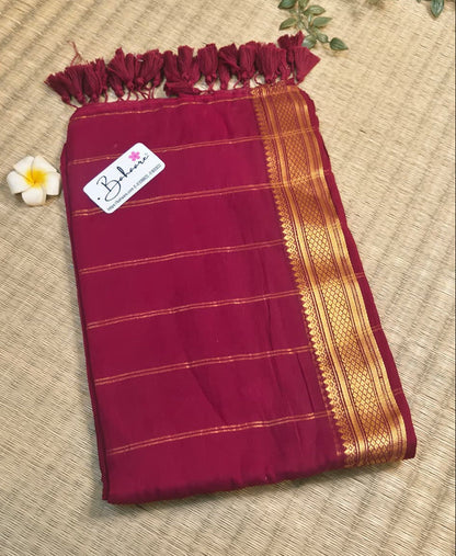 Noor | Dark Maroon Mul Mul Cotton Saree with Golden Zari Border