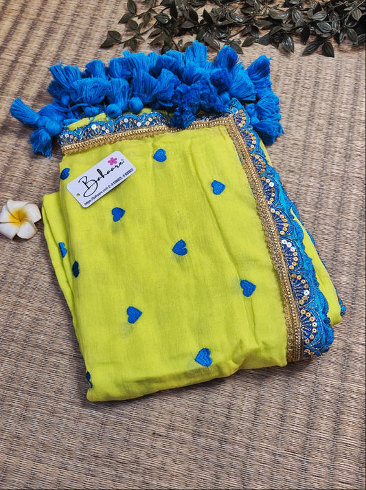 Dil | Neon Aura Mul Mul Cotton Saree with Golden Zari Lace