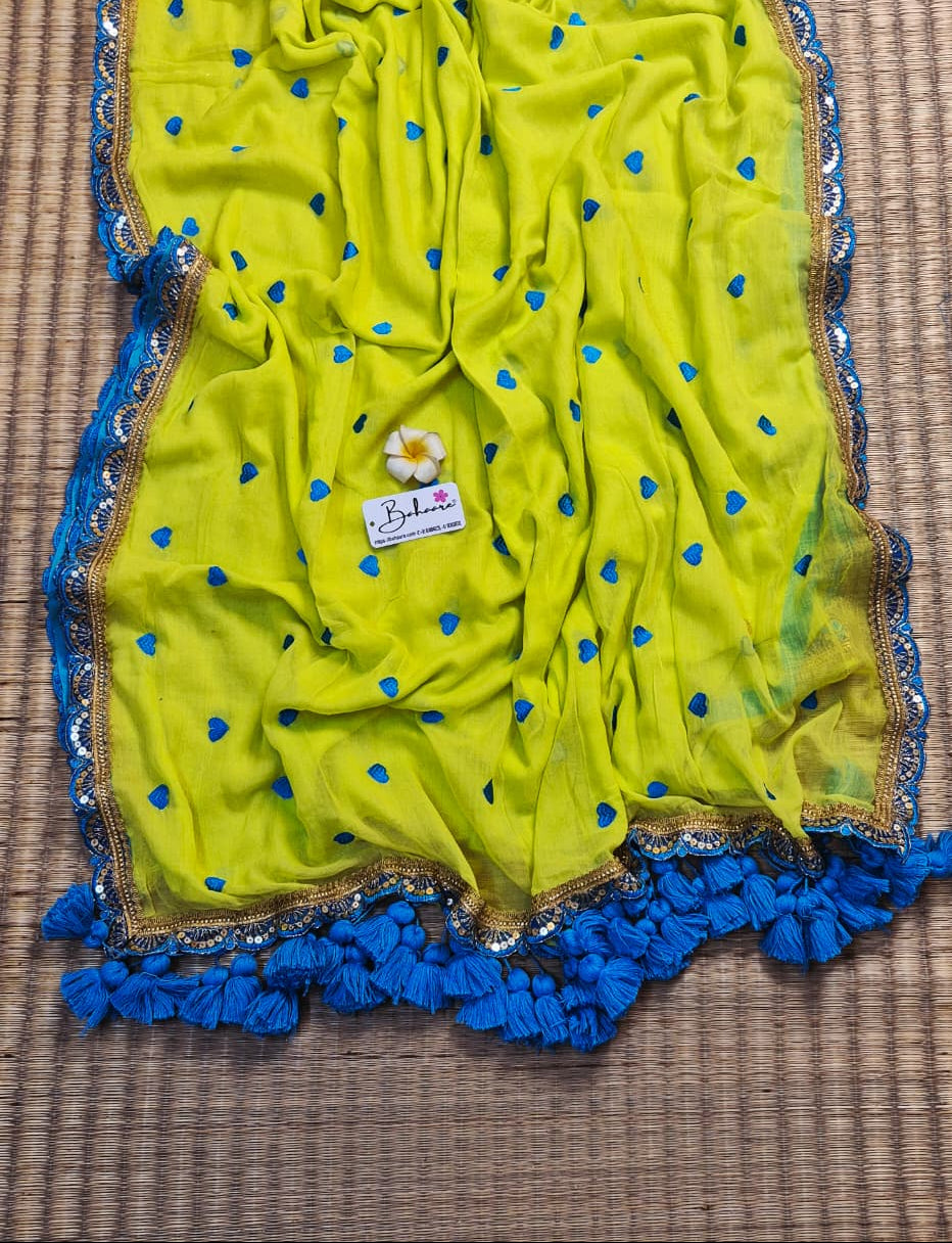 Dil | Neon Aura Mul Mul Cotton Saree with Golden Zari Lace