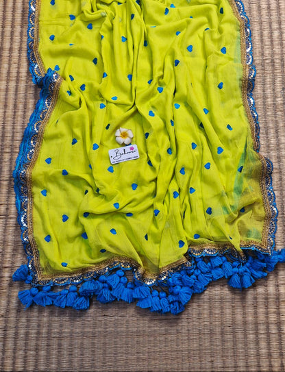 Dil | Neon Aura Mul Mul Cotton Saree with Golden Zari Lace