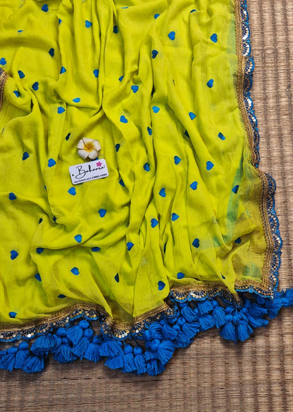Dil | Neon Aura Mul Mul Cotton Saree with Golden Zari Lace