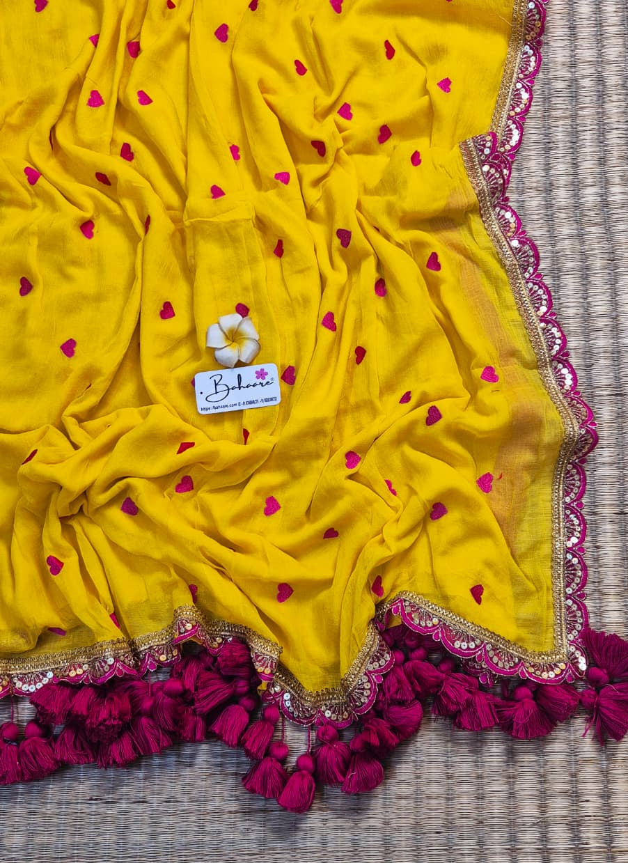 Dil | Haldi Yellow Mul Mul Cotton Saree with Golden Zari Lace