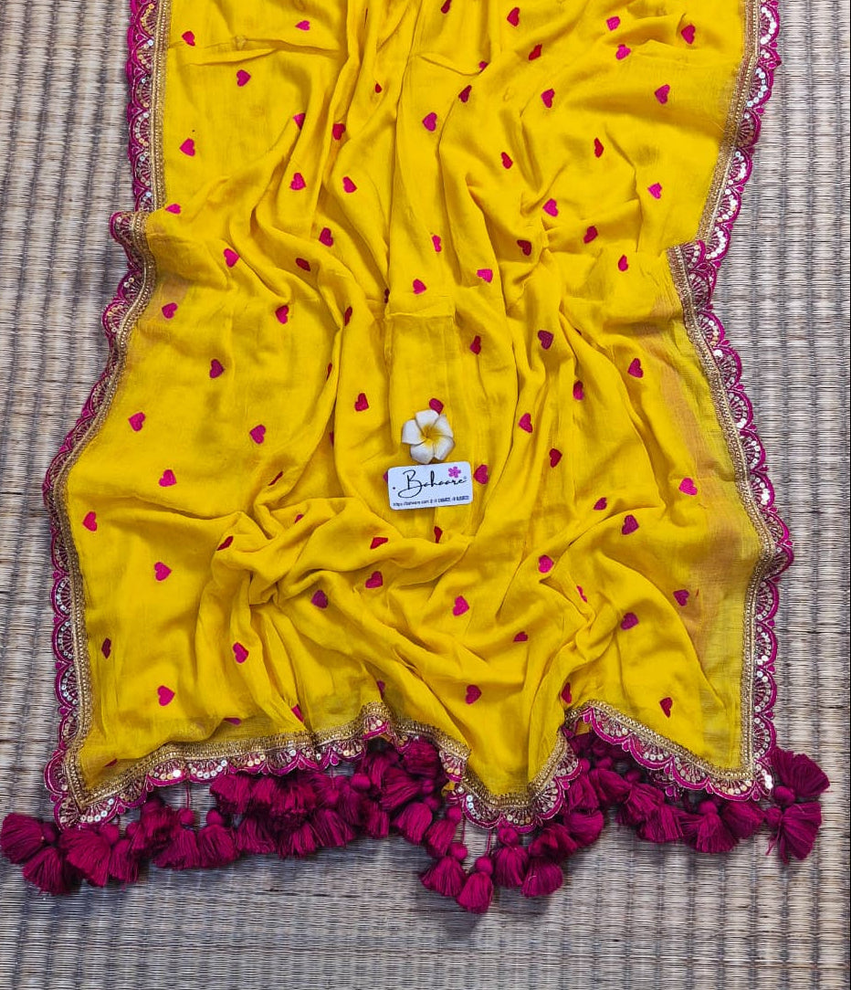Dil | Haldi Yellow Mul Mul Cotton Saree with Golden Zari Lace