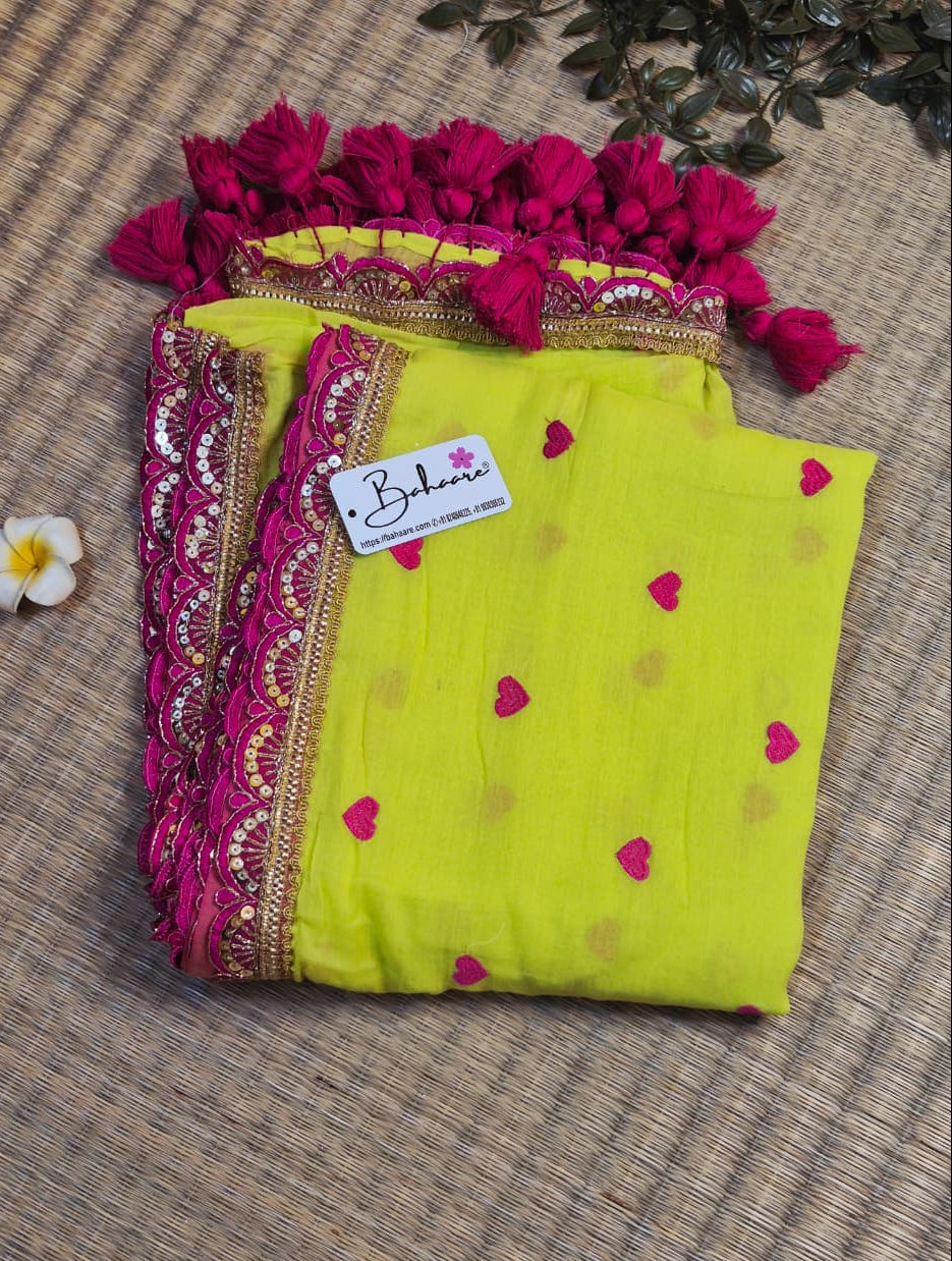 Dil | Radiant Lime Mul Mul Cotton Saree with Golden Zari Lace
