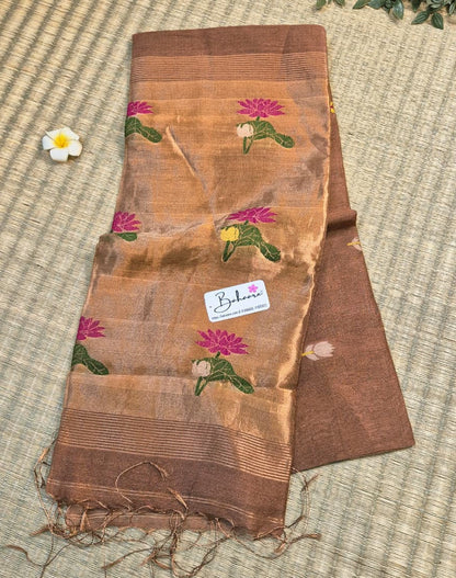 Springtime Serenity | Antique Copper Pure Silk Linen Saree