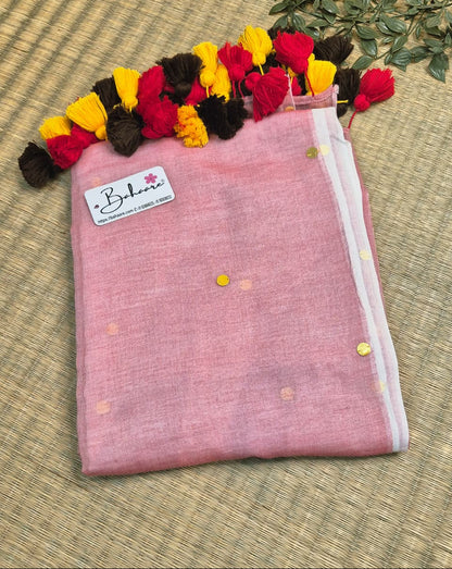 Shimmering Starlight | Light Pink and White Half N Half Mul Mul Cotton Saree