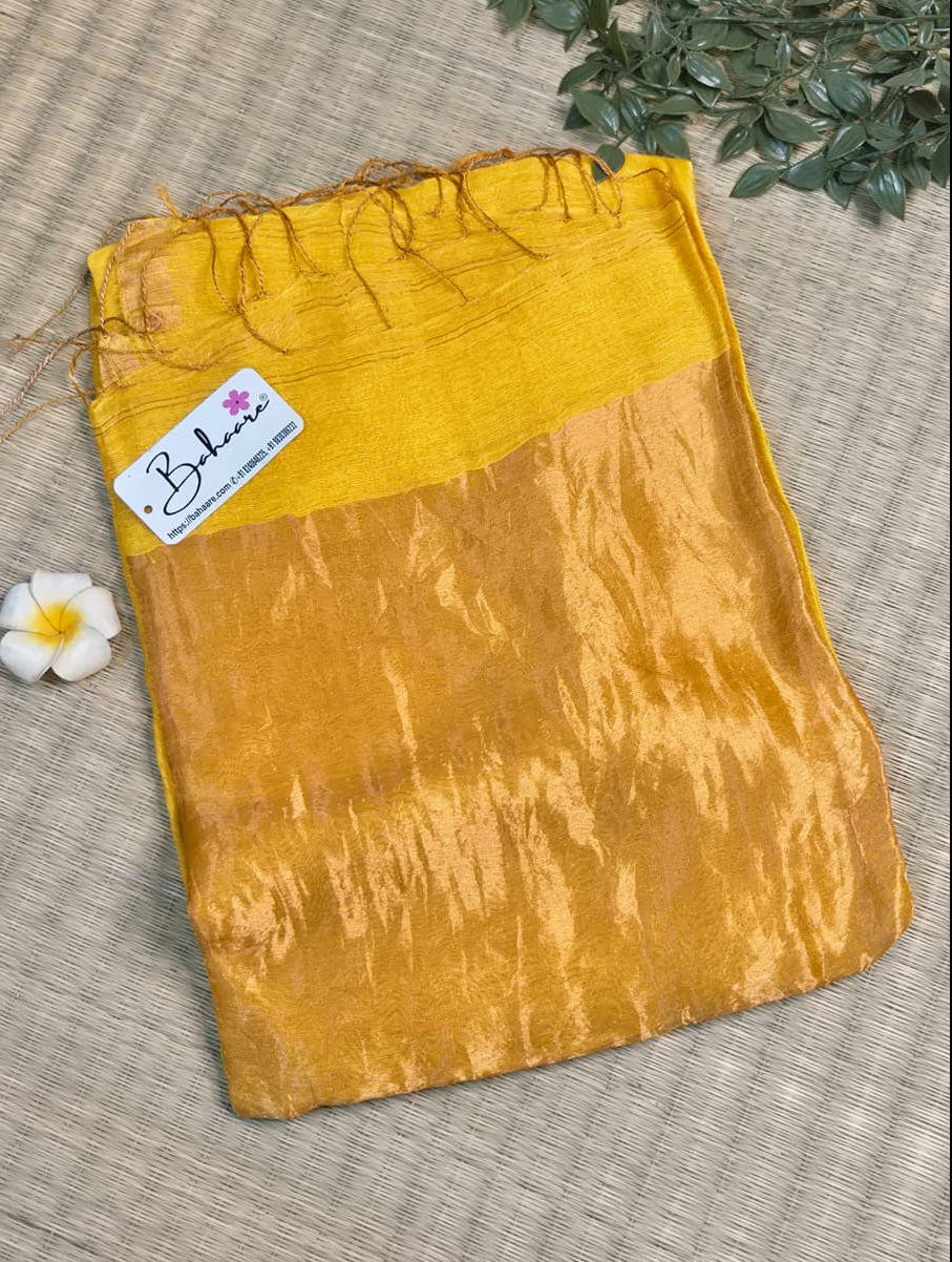 Springtime Serenity | Golden Yellow Pure Silk Linen Saree