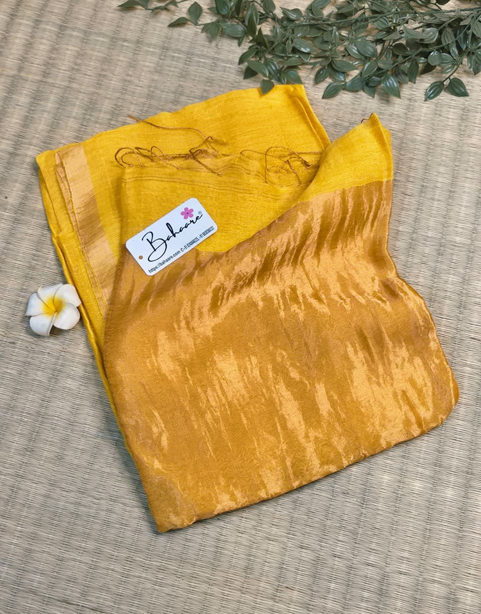 Springtime Serenity | Golden Yellow Pure Silk Linen Saree