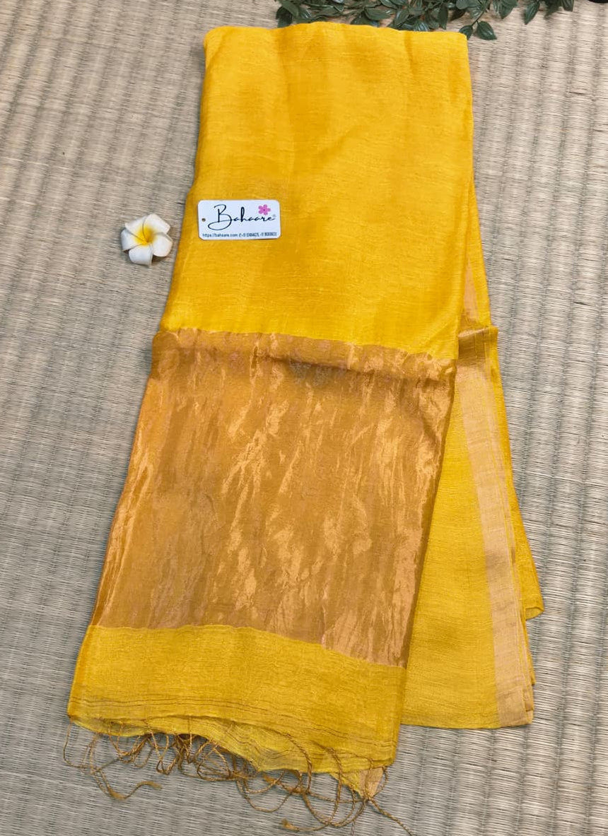 Springtime Serenity | Golden Yellow Pure Silk Linen Saree