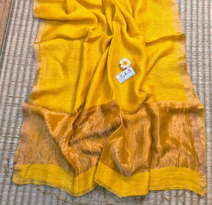 Springtime Serenity | Golden Yellow Pure Silk Linen Saree