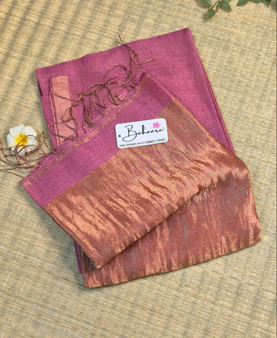 Springtime Serenity | Mauve Pink Pure Silk Linen Saree