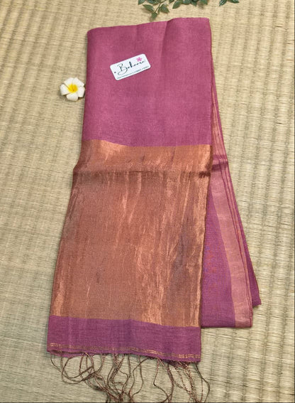 Springtime Serenity | Mauve Pink Pure Silk Linen Saree
