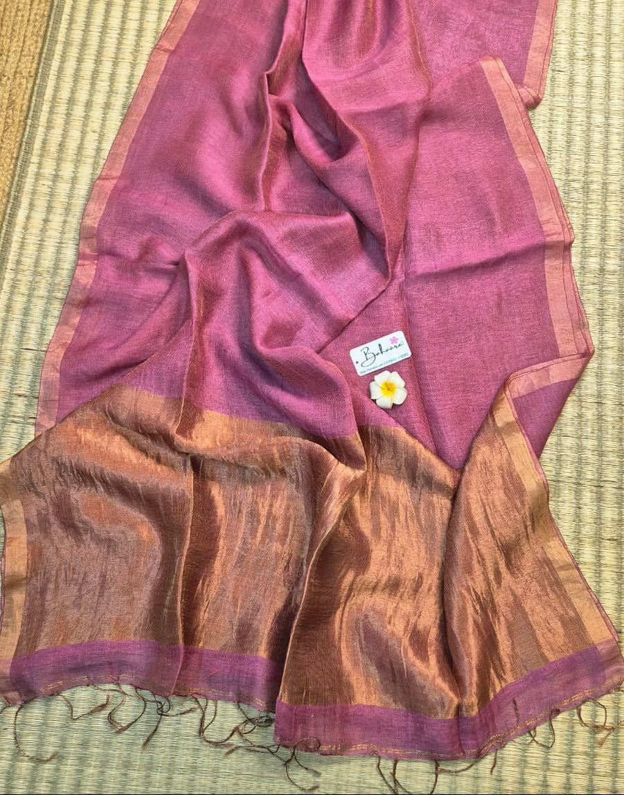 Springtime Serenity | Mauve Pink Pure Silk Linen Saree