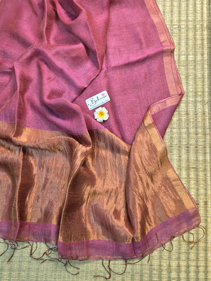 Springtime Serenity | Mauve Pink Pure Silk Linen Saree