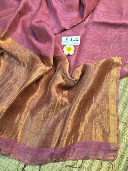 Springtime Serenity | Mauve Pink Pure Silk Linen Saree