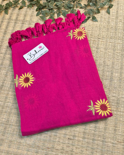 Mohini | Rani Pink Mul Mul Cotton Saree with Flower Motif
