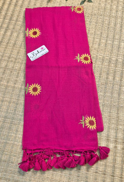 Mohini | Rani Pink Mul Mul Cotton Saree with Flower Motif
