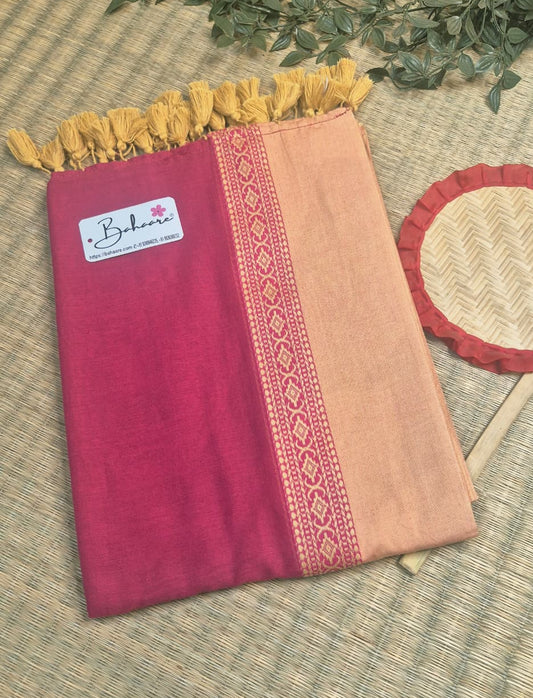 Cotton Galleria | Dusky Pink Handwoven Premium Cotton Saree with Beige Border