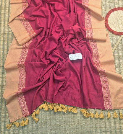 Cotton Galleria | Dusky Pink Handwoven Premium Cotton Saree with Beige Border