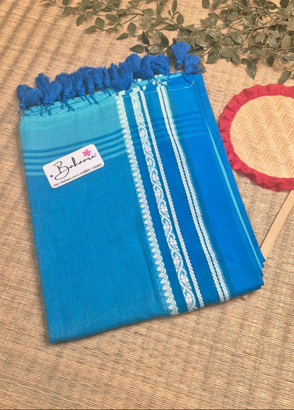 Cotton Galleria | Sky Blue Harmony Handwoven Premium Cotton Saree