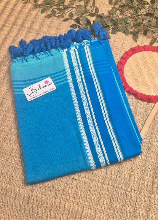 Cotton Galleria | Sky Blue Harmony Handwoven Premium Cotton Saree