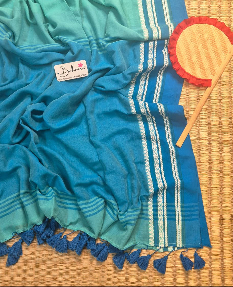 Cotton Galleria | Sky Blue Harmony Handwoven Premium Cotton Saree
