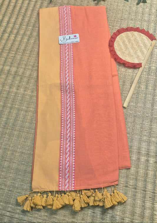 Cotton Galleria | Soft Peach Handwoven Premium Cotton Saree with Beige Border