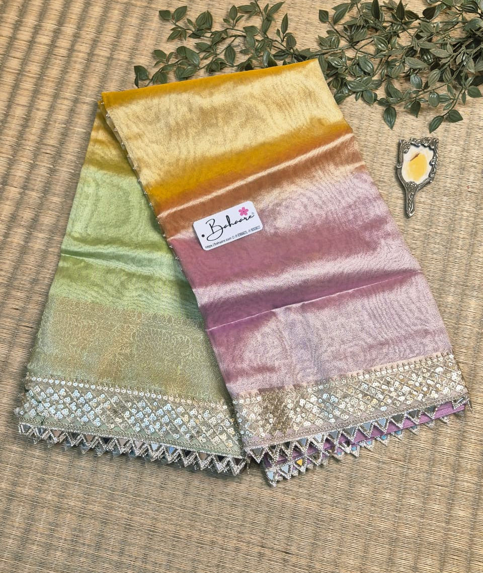 Utsav | Rainbow Ombre Tissue Organza Silk Saree with Zari Lace
