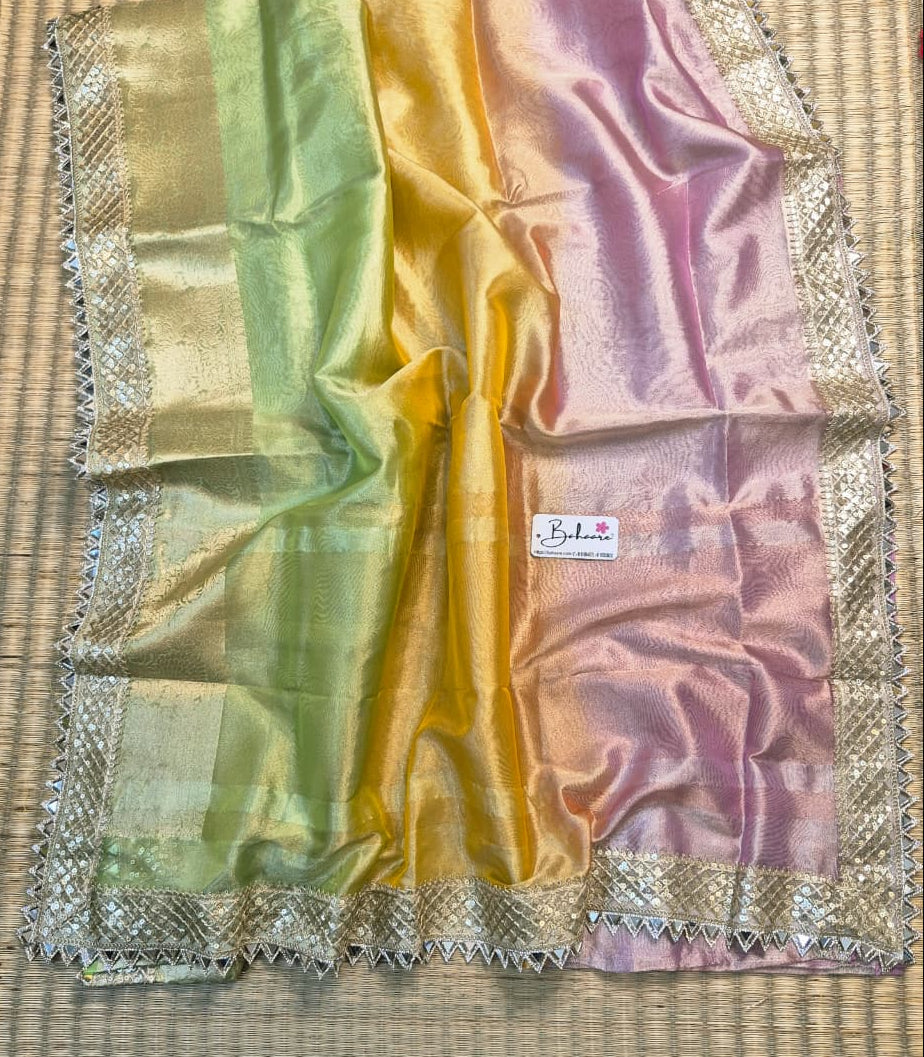 Utsav | Rainbow Ombre Tissue Organza Silk Saree with Zari Lace