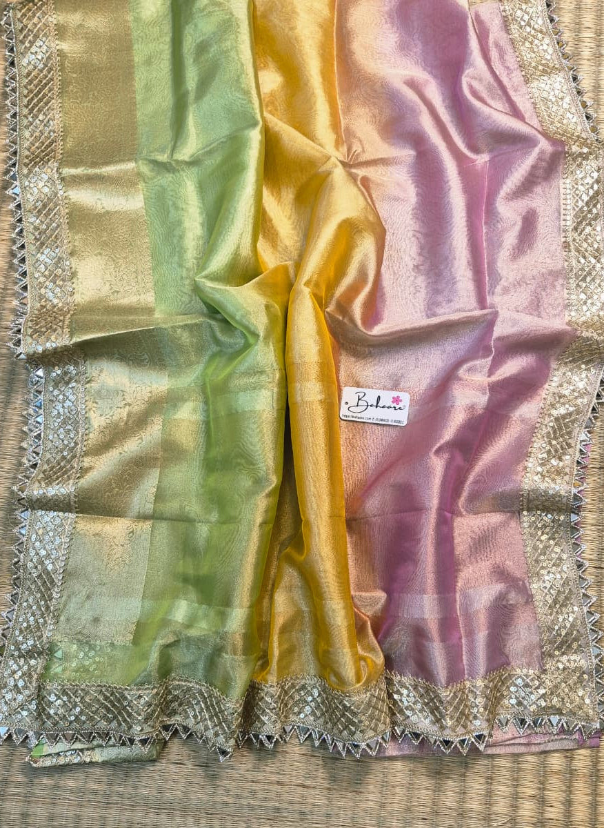 Utsav | Rainbow Ombre Tissue Organza Silk Saree with Zari Lace