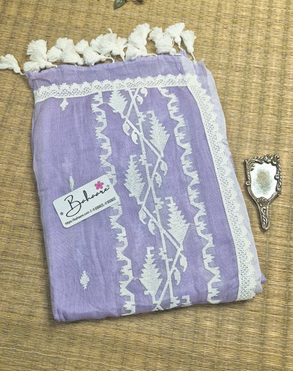 Mohini | Soft Lavender Mul Mul Cotton Saree with Jamdani Embroidery