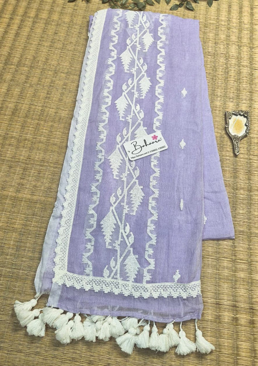 Mohini | Soft Lavender Mul Mul Cotton Saree with Jamdani Embroidery