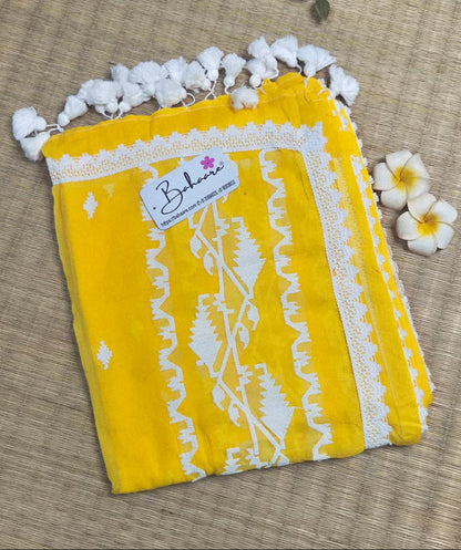 Mohini | Sunshine Yellow Mul Mul Cotton Saree with Jamdani Embroidery