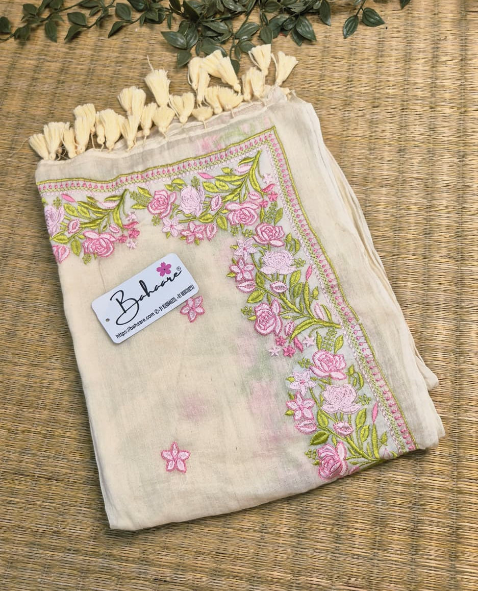 Mohini | Pearl Ivory Mul Mul Cotton Saree with Chikankari Embroidery