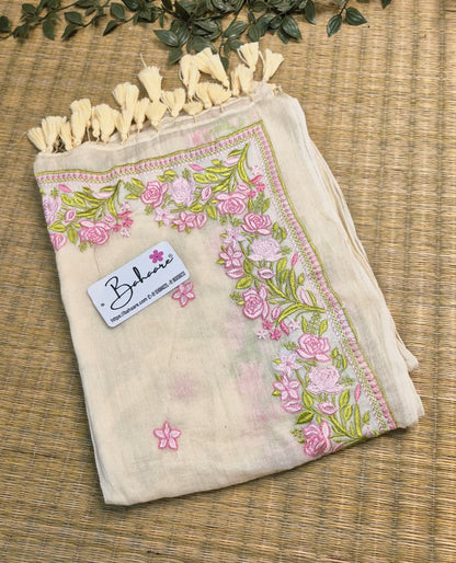 Mohini | Pearl Ivory Mul Mul Cotton Saree with Chikankari Embroidery