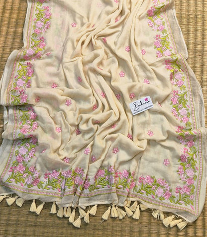 Mohini | Pearl Ivory Mul Mul Cotton Saree with Chikankari Embroidery