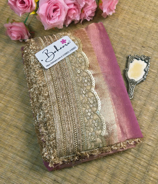 Utsav | Blush Pink Tissue Organza Silk Saree with Zari Lace