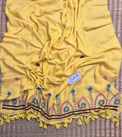Mohini | Sunshine Yellow Mul Mul Cotton Saree with Handcrafted Bullion Stich