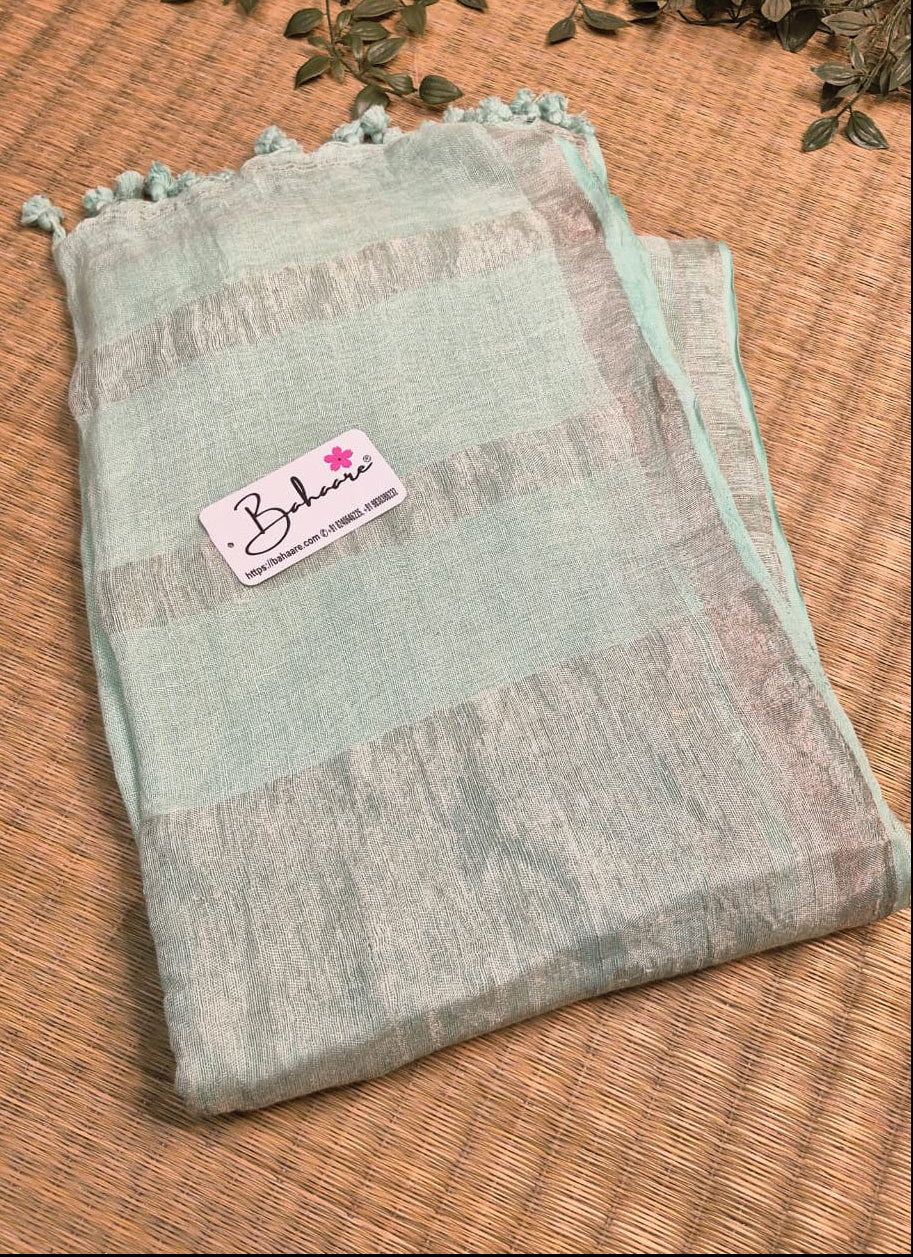 Woodland Whispers | Light Turquoise Blue Jayshree Linen Saree