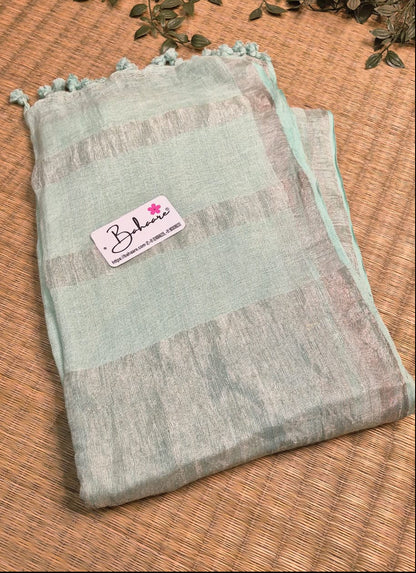 Woodland Whispers | Light Turquoise Blue Jayshree Linen Saree