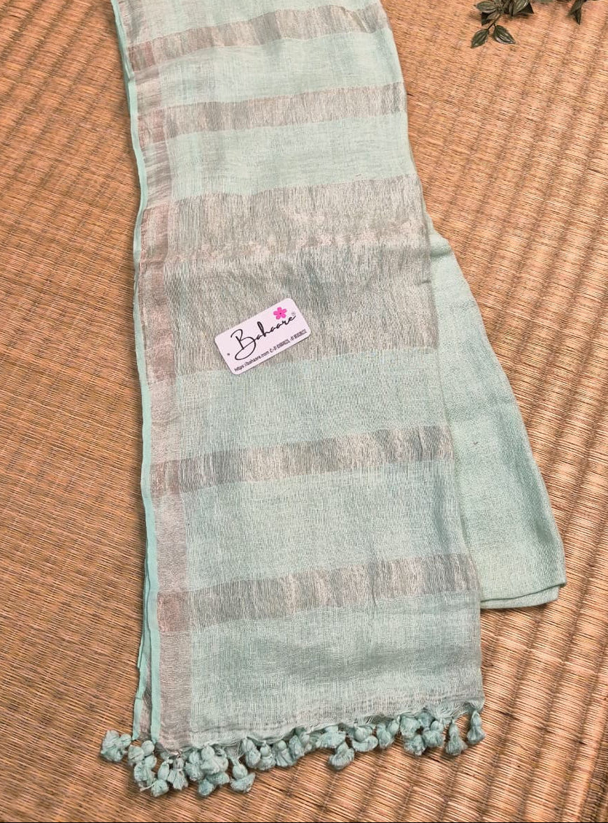Woodland Whispers | Light Turquoise Blue Jayshree Linen Saree