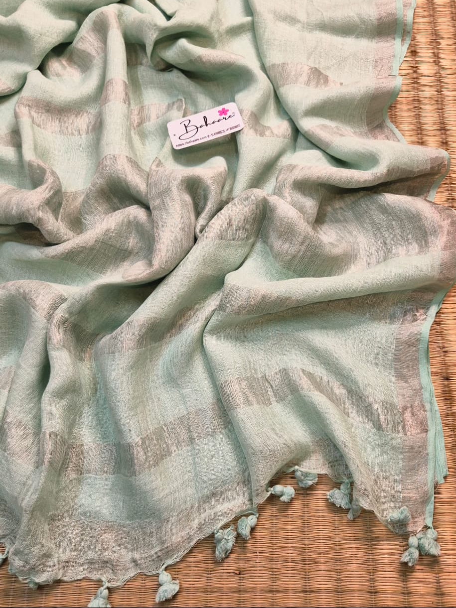 Woodland Whispers | Light Turquoise Blue Jayshree Linen Saree