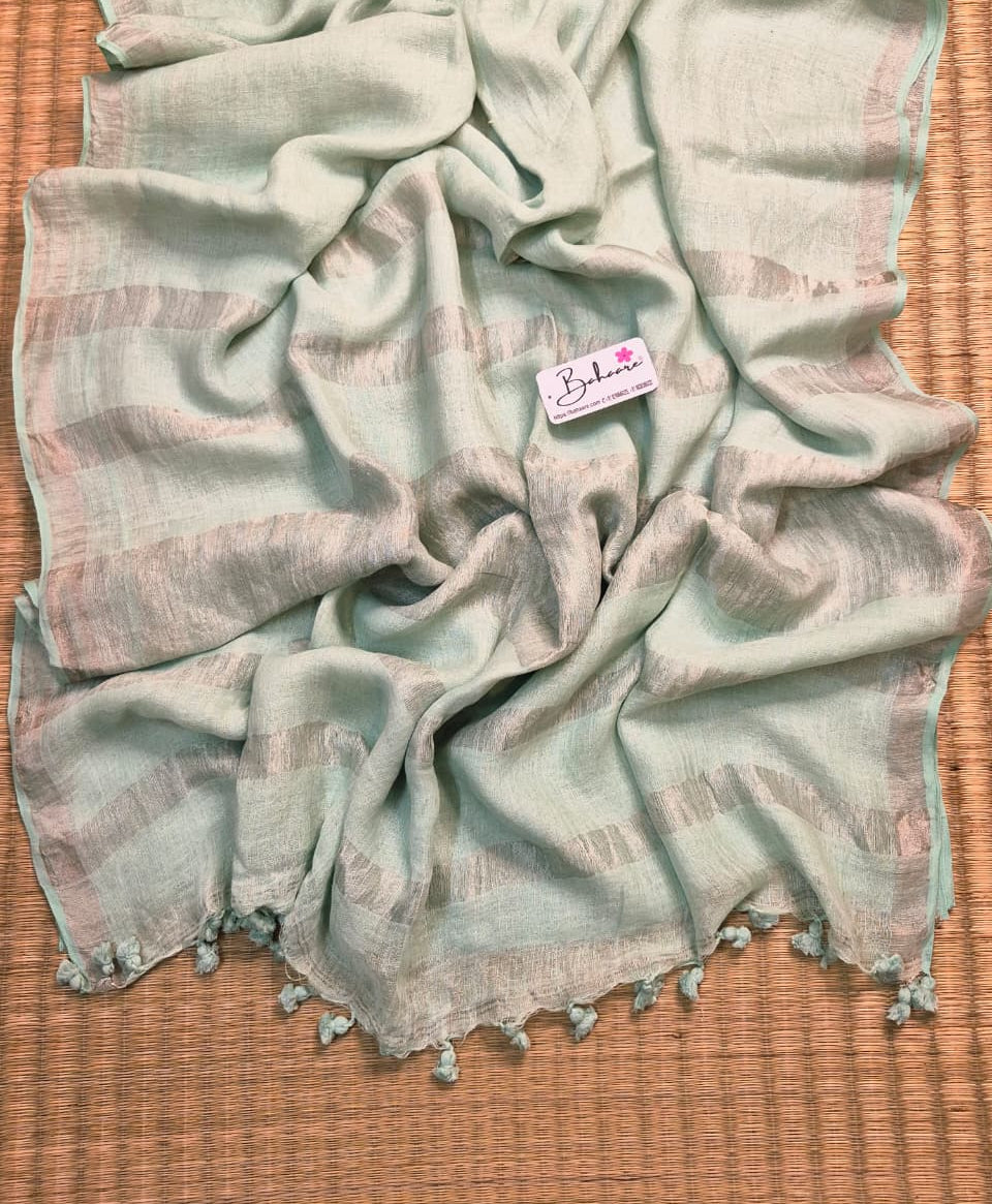 Woodland Whispers | Light Turquoise Blue Jayshree Linen Saree