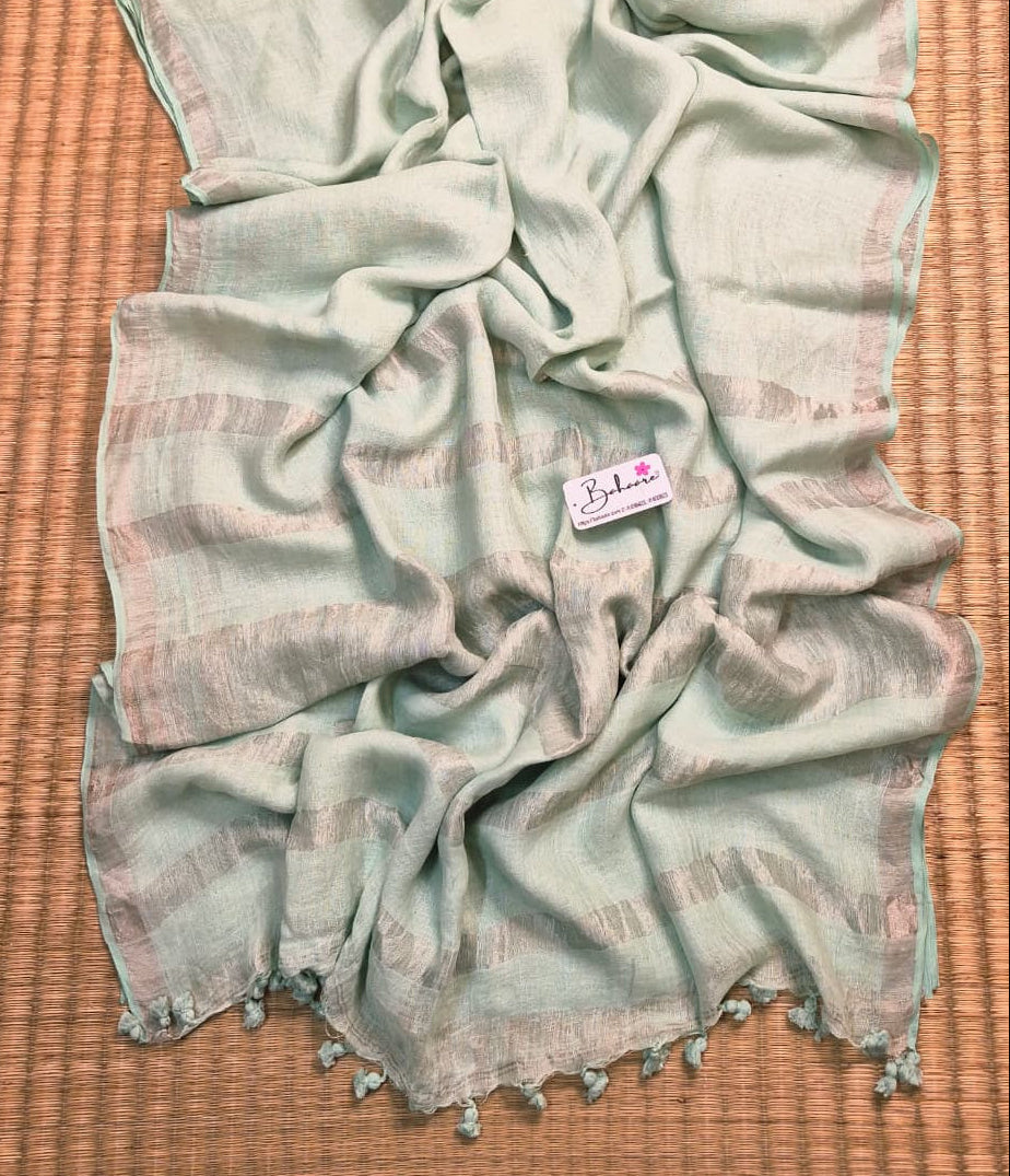 Woodland Whispers | Light Turquoise Blue Jayshree Linen Saree