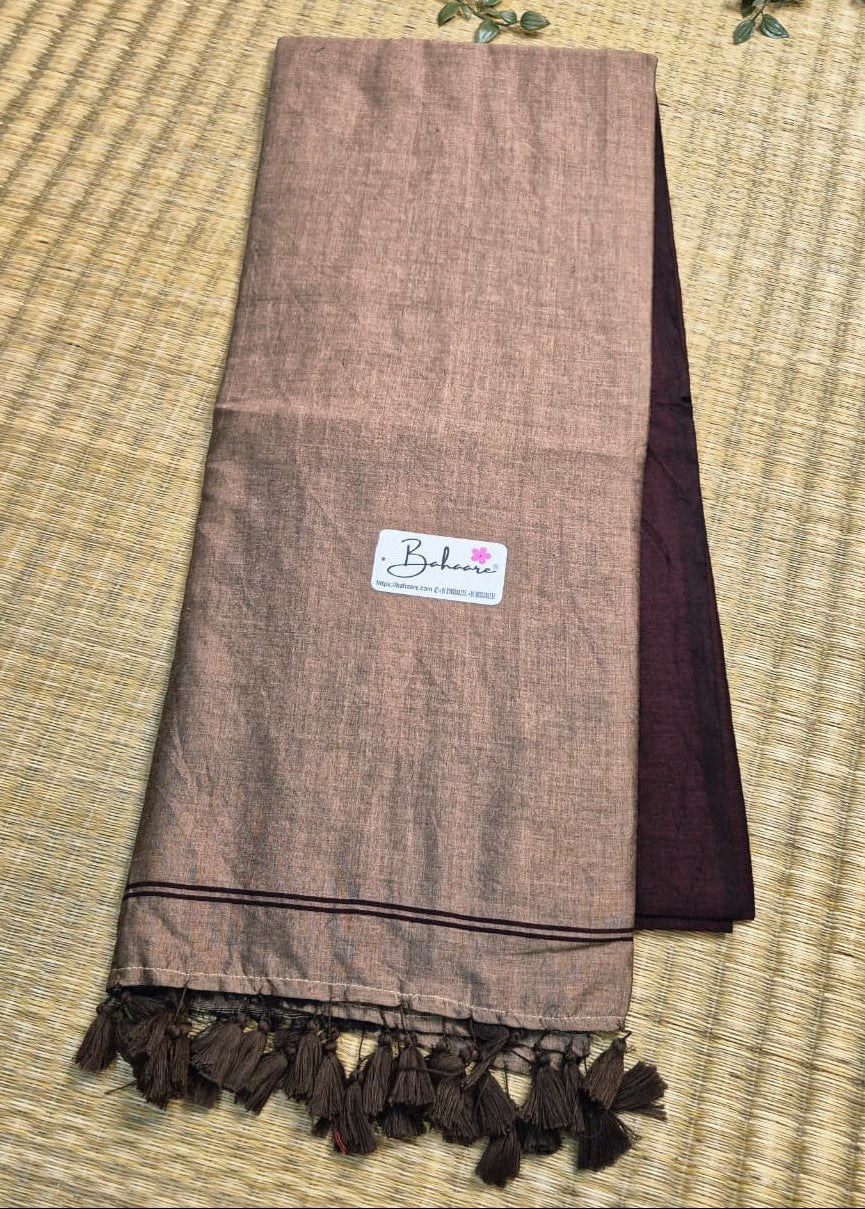 Cotton Galleria | Plum Beige Cotton Acrylic Saree