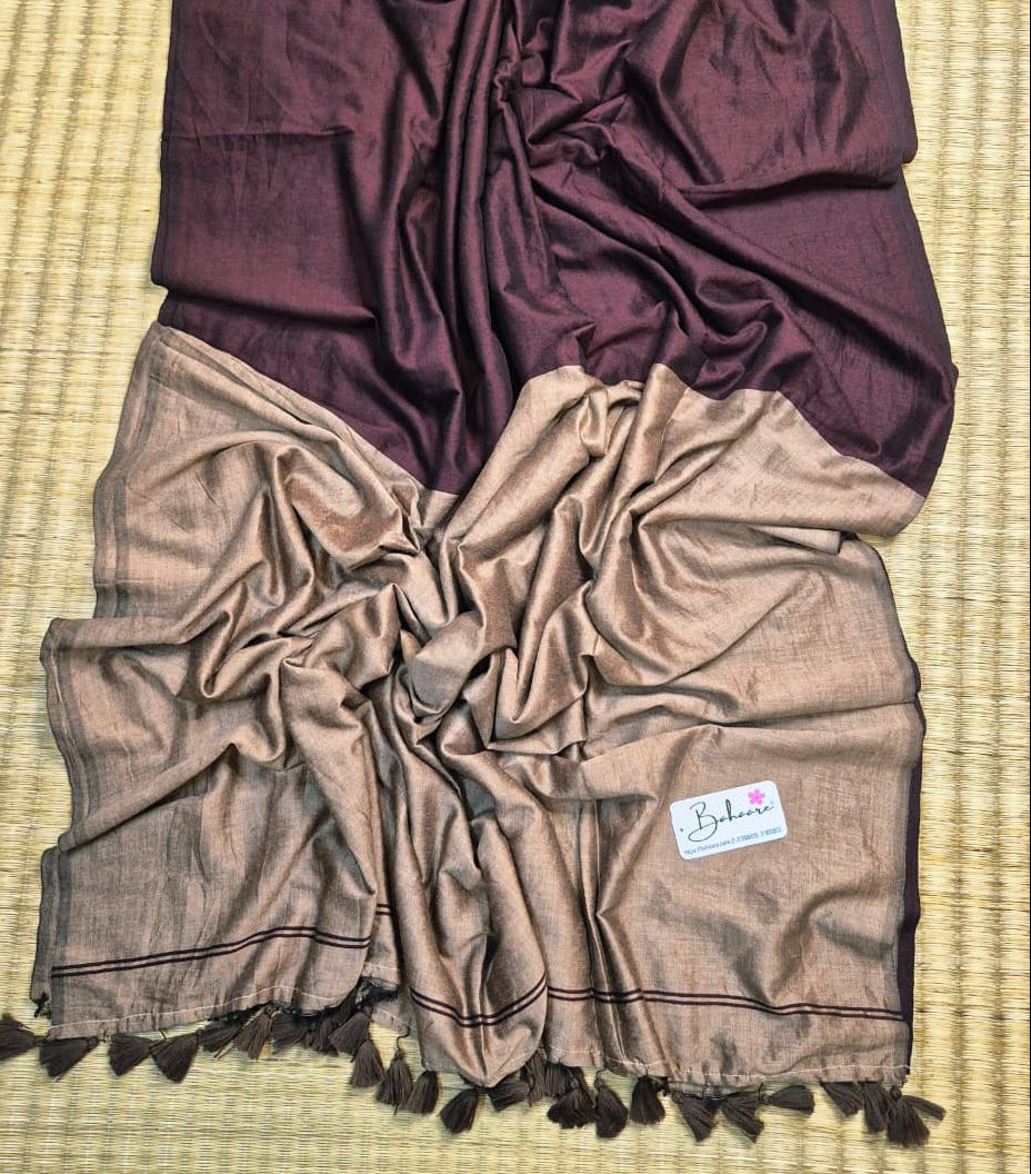 Cotton Galleria | Plum Beige Cotton Acrylic Saree