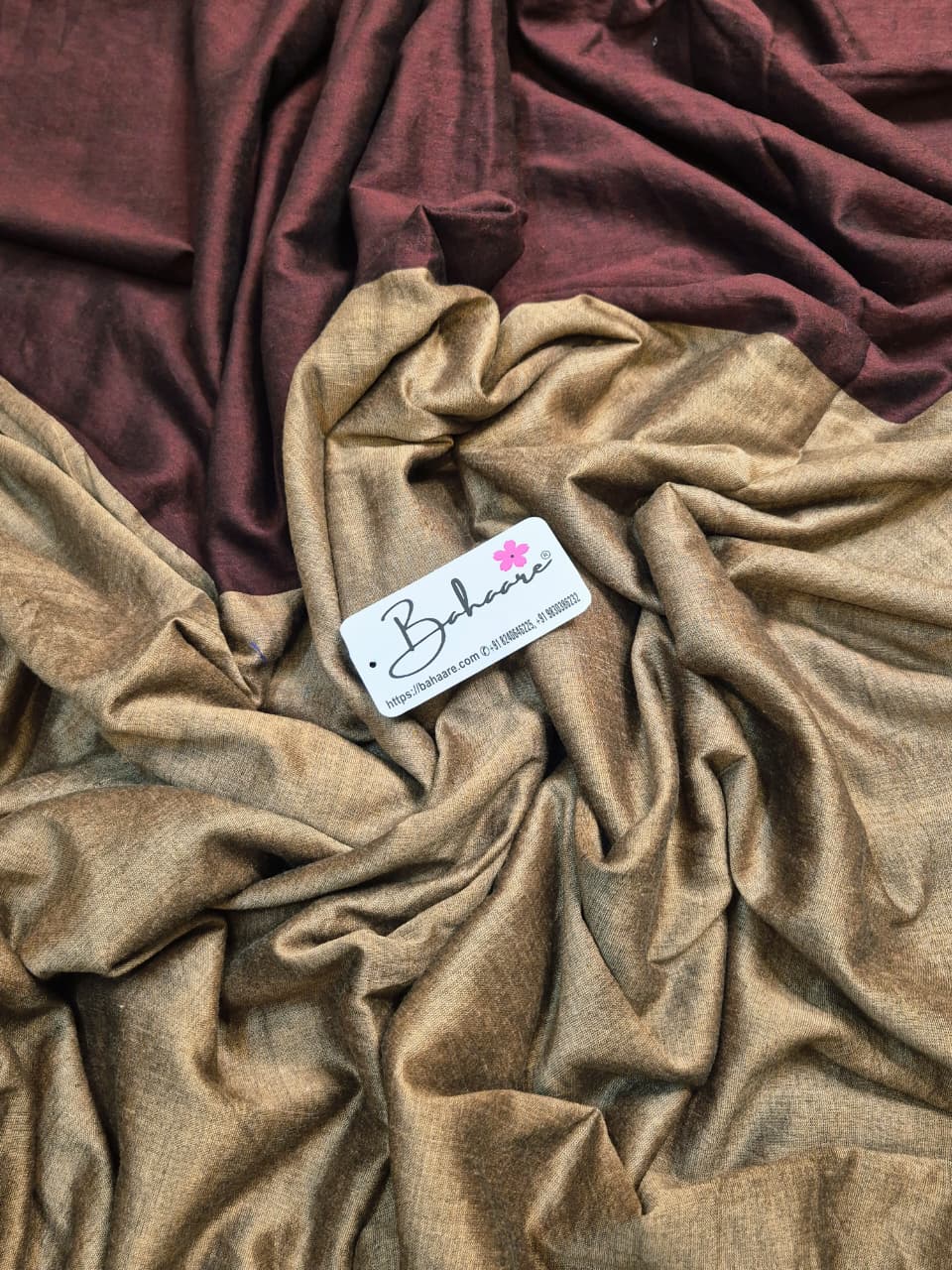 Cotton Galleria | Plum Beige Cotton Acrylic Saree