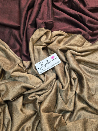 Cotton Galleria | Plum Beige Cotton Acrylic Saree