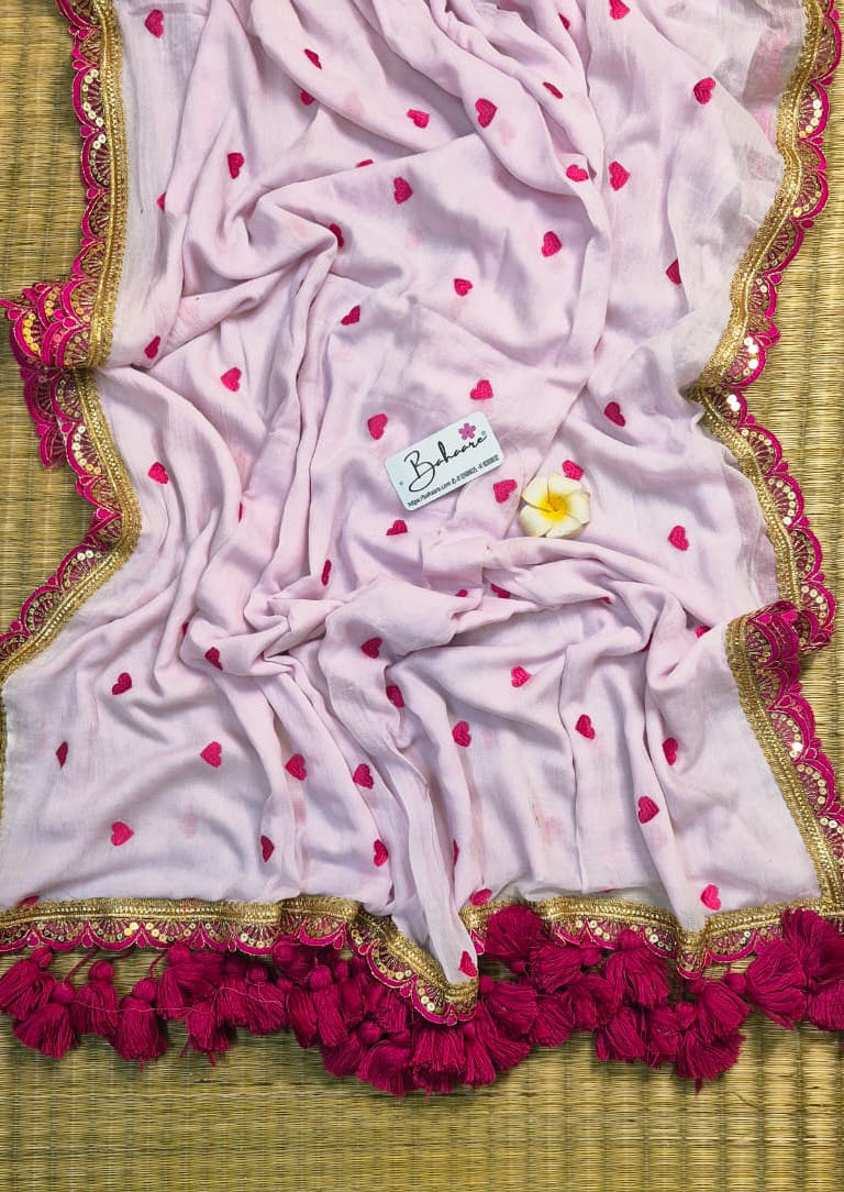 Dil | Blush Pink Mul Mul Cotton Saree with Golden Zari Lace
